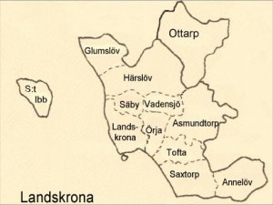 Karta över församlingarna inom Landskrona kommun och pastorat